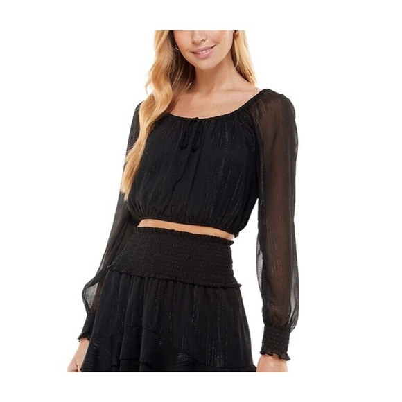 City Studieos Tops - JR634 City Studios Black Juniors' Fit & Flare Log Sleeve Top - Size XL